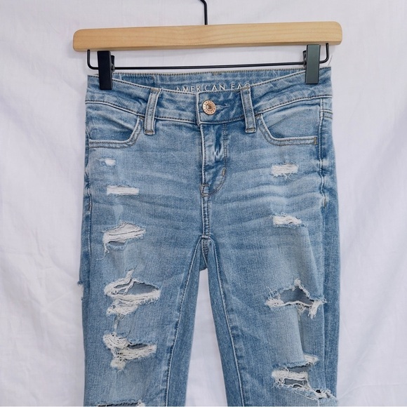 American Eagle The Dream Jean Mid Rise Distressed Frayed Hem Jegging Jeans - Picture 3 of 7